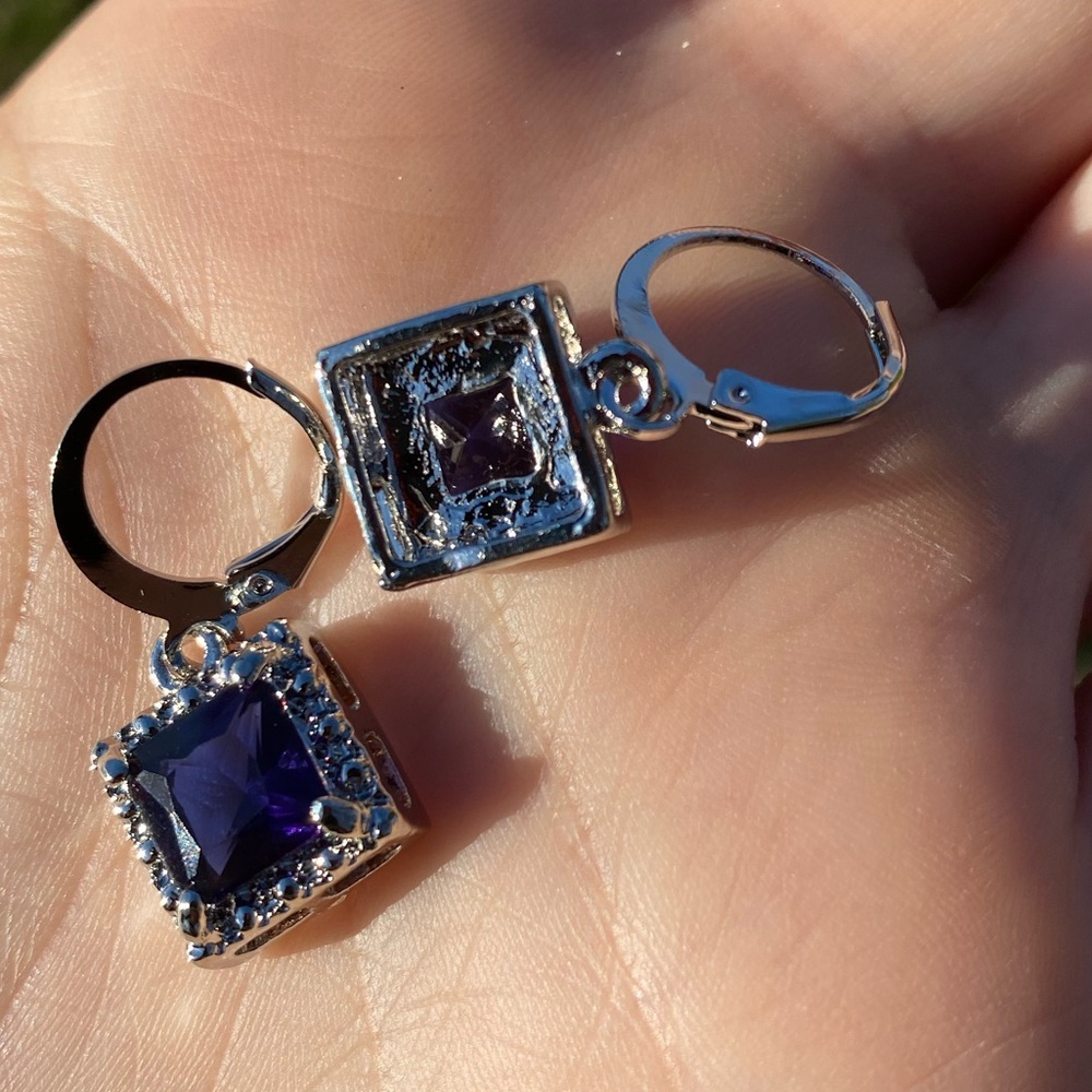 Women's Jewelry Silver Sapphire Dangle Earrings - Picture 3 of 4